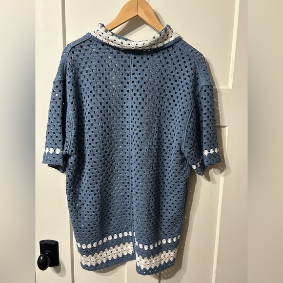 Truth by Republic Button down Crocheted striped Blue and White Men's Shirt - Picture 6 of 6